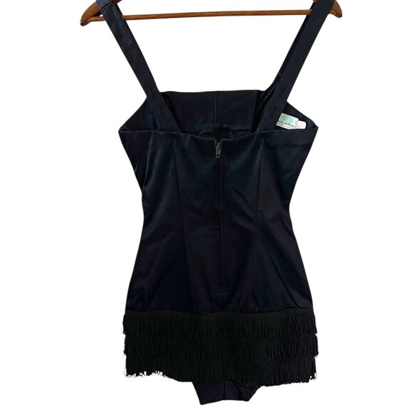 Kerrybrooke Sea Stars Sears Vintage Satin & Fringe Swimsuit In Black Size 14 - Picture 6 of 14
